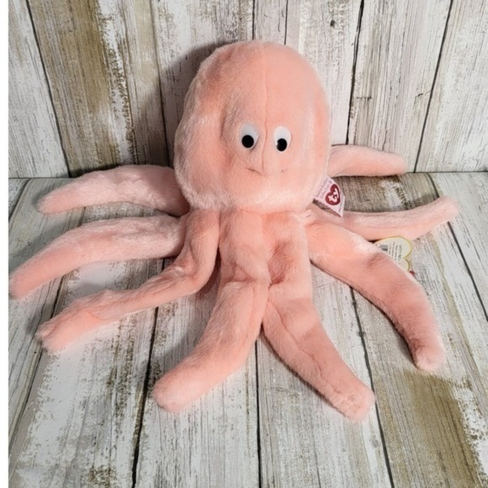 TY Beanie Baby Oly the Octopus Plush Toy Stuffed Animal Peach 1997 w/ Tags - Picture 2 of 8